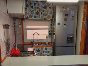 蓬塔阿雷纳斯Acogedora casa en Punta Arenas的一间带水槽和冰箱的小厨房