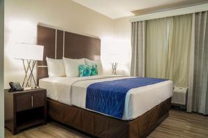 Tobago IslandComfort Inn & Suites Tobago的一间位于酒店客房内的带大床的卧室