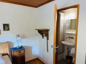 WorbHotel Sternen Worb的一间带水槽、卫生间和镜子的浴室