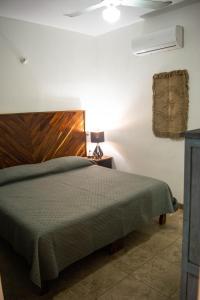 圣法兰西斯克DownTown Rooms San Pancho的一间卧室配有一张带木制床头板的床