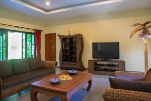 湄南海滩Villa Zen Island的带沙发和电视的客厅