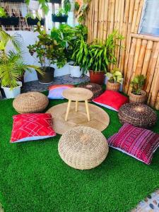 Joyful Hut with Netflix and Perfect Sunrise View Maya, Daanbantayan的绿地,有桌子和一些植物