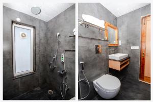 马拉里Tripli Hotels Stone House Cottage的两张照片,浴室设有淋浴和卫生间
