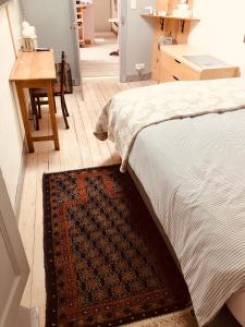 诺让莱罗特鲁Chambre-studio Le 42的卧室配有一张床,地板上铺有地毯