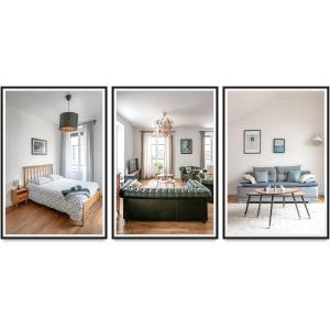 维希Grande Maison Vichy - Maison ou Appartements en Centre ville的客厅四张照片,客厅配有沙发和桌子