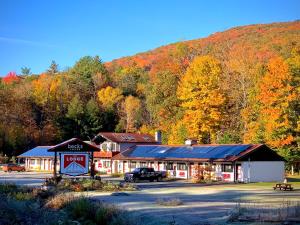 North CreekGore Mountain Lodge的山前有汽车旅馆标志的建筑