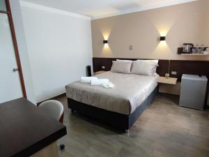 莫克瓜Tierra del Sol Centro的一间卧室配有一张床,上面有两条毛巾
