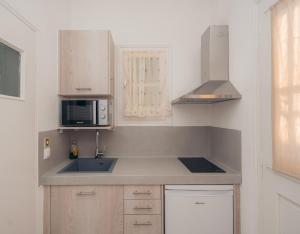 普拉提伊亚洛斯西弗诺斯吉安娜卡斯公寓的厨房配有水槽和微波炉