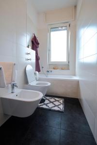 米兰San Siro Design Apartment的一间带水槽和卫生间的浴室以及窗户。