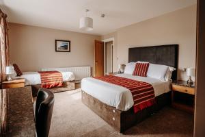 纽卡斯尔Mountain View Lodge的酒店客房配有两张床和一张书桌