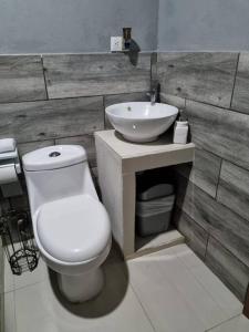 阿拉胡埃拉Pura vida apartament 5 min near aiport NO PARKING SITE的浴室配有白色卫生间和盥洗盆。