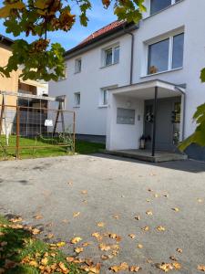 格齐斯Wohnung in zentraler Lage im Rheintal的前面有车道的白色房子