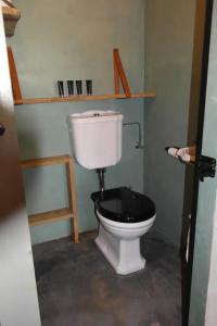 BeesdLandgoed Versteegh nabij heerlijkheid Mariënwaerdt的浴室配有带黑色座椅的白色卫生间