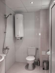 索非亚АПАРТАМЕНТ ЗА ГОСТИ "Момчил''的白色的浴室设有卫生间和水槽。
