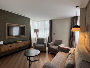 特拉布宗Panagia Premier Trabzon的客厅配有沙发、椅子和电视
