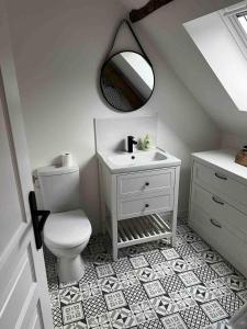 MiersPetite grange de charme à Miers的浴室设有白色的卫生间和镜子
