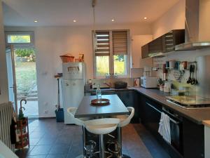 桑塞尔La maison d'adèle的带冰箱和桌子的厨房