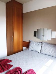 坎普斯戈伊塔卡济斯Apto acolhedor, confortável e bem localizado的一间卧室配有一张床铺,床上铺有红色毯子