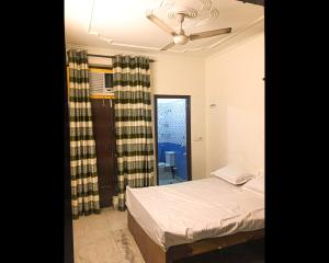 古尔冈Malik Guest House By WB Inn的一间卧室配有一张床和吊扇