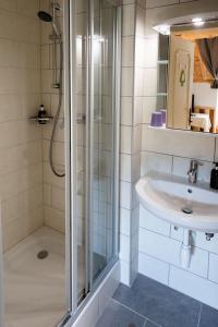 赖兴瑙Kaiserhof的带淋浴和盥洗盆的浴室