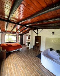 NonoEstancia De La Campiña的一间卧室配有一张床和一个浴缸。