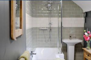 牛顿斯图尔特Woodbank Cottage Newton Stewart的带淋浴和盥洗盆的浴室