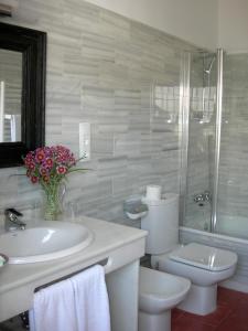 格拉纳达圣伊莎贝尔拉雷亚尔酒店的一间带水槽、卫生间和淋浴的浴室