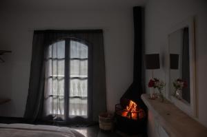 圣弗朗西斯科泽维尔Pousada Ilumina的一间卧室设有一张床、一个窗口和一个壁炉