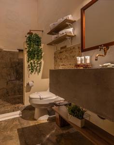 卡塔赫纳Casa BuGo的一间带卫生间、水槽和镜子的浴室