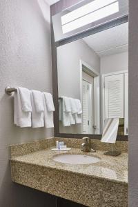 莫里斯维尔Sonesta Select Raleigh Durham Airport Morrisville的一间带水槽和镜子的浴室
