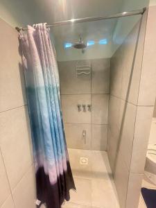 Buccoo米勒旅馆的浴室内配有淋浴帘。