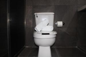 巴卡拉尔Casa Zazil的浴室设有白色卫生间,配有卫生纸