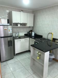 蓬塔阿雷纳斯Departamentos Carrera Nro 1的厨房配有不锈钢冰箱和炉灶。