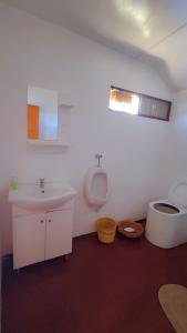 普诺Uros Utasa Lodge的一间带水槽和卫生间的浴室