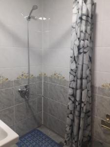 希瓦Hotel Allanazar Ota的浴室内配有淋浴帘。