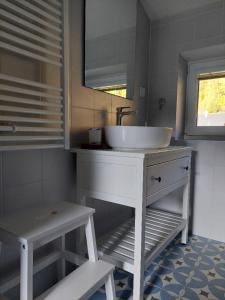 小莫拉夫卡Chalupa Bezvětří的浴室设有白色水槽和镜子
