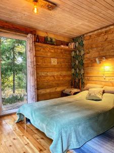 LoksaEnnu’s hut的一间带床的卧室,位于带窗户的房间内