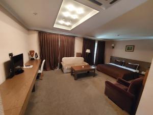 舍基Sheki Olimp Villa的酒店客房设有床和客厅。