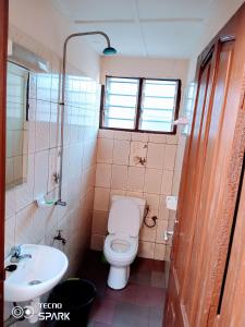 科托努Akwa Guesthouse Cotonou的一间带卫生间和水槽的浴室