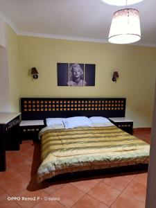 艾因苏赫纳Private Chalets in Porto Sokhna Pyramids - Families Only的卧室配有一张床,墙上挂着一幅画