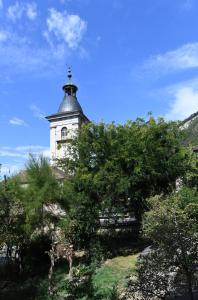 OllonHôtel de Ville d'Ollon的一座山上有钟楼的房子