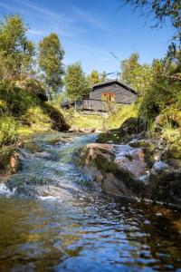 沃斯Voss Waterfalls - Norway Mountain Cabin & Traveller Award Winner!的河,有房子,有河