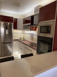 滨海罗克塔斯Apartamento Aguadulce Playa的厨房配有不锈钢用具和柜台