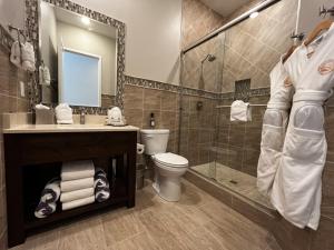 杰克逊赫夫小屋住宿加早餐旅馆的浴室配有盥洗盆、卫生间和淋浴。