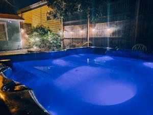 萨凡纳B&B Zia Gianna的晚上在后院的蓝色热水浴池