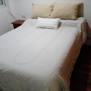 罗萨里奥Lourdes的一张带两个枕头的大白色床