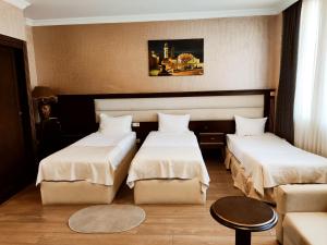 巴库Smith's Hotel的酒店客房,设有两张床和一张沙发