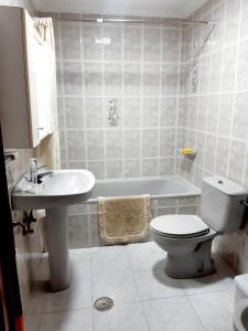 拉弗兰卡La Choza de La Franca的浴室配有卫生间、盥洗盆和浴缸。