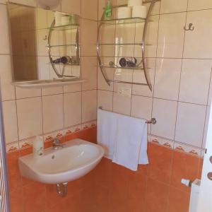 凯希道库什塔尼佩特拉公寓的浴室配有盥洗盆、镜子和毛巾