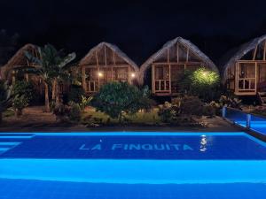 帕洛米诺Hostal La Finquita的夜间带游泳池的别墅